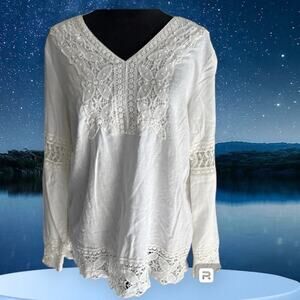 Cynthia Rowley long sleeve V-neck embroidery lace top women's size S-M